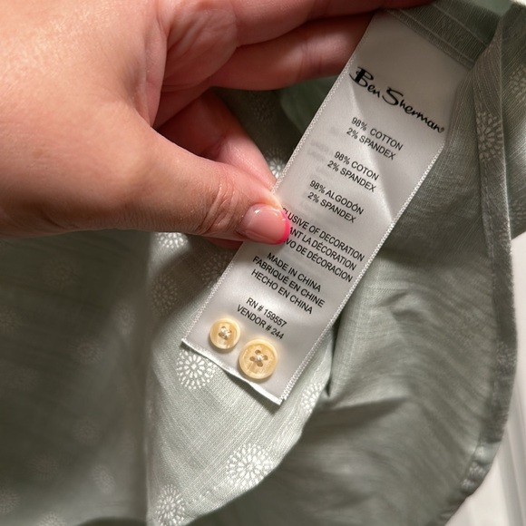 BEN SHERMAN Vintage Green Button Down Shirt Short Sleeve Small S NEW NWT - Picture 6 of 7